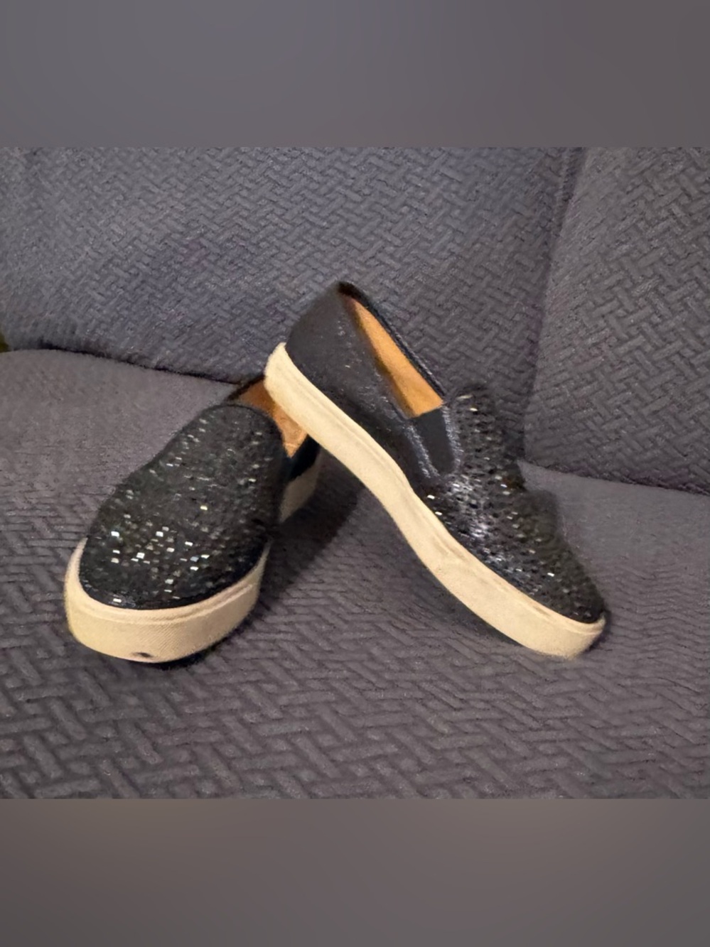 Navy Slip-On Platform Sneakers with Sparkle Detail